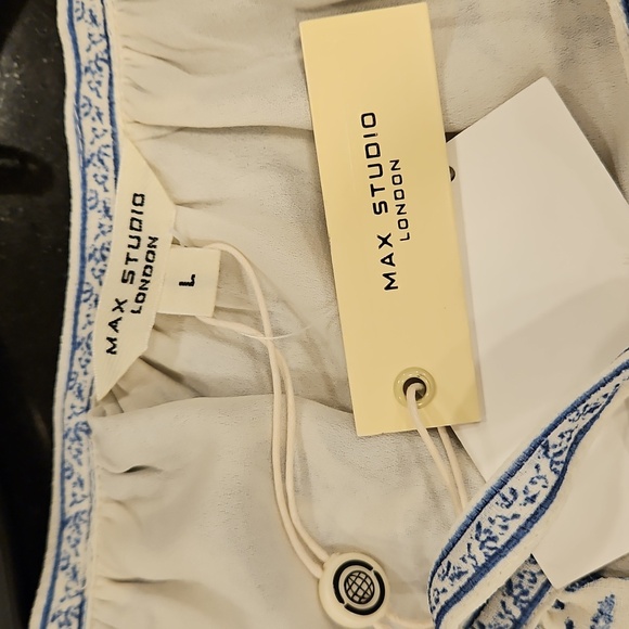 💕MAX STUDIO💕Bubble Sleeve Tiered Maxi Dress ~ Cream/Blue Bird Toile Large NWT - Picture 13 of 16